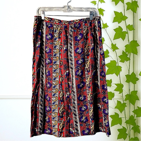 Handmade Multicolor Paisley Floral Elastic Waist Skirt M-L - Picture 1 of 7
